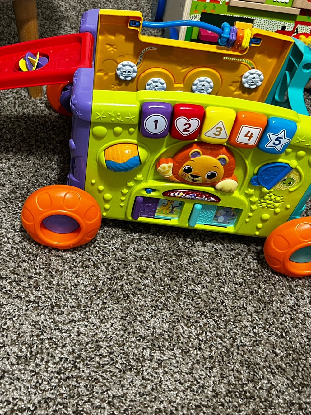 V-Tech Bright Multi-Activity Push Walker for Kids - Green/Yellow/Orange